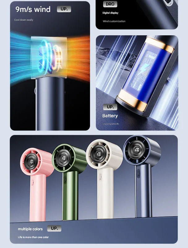 Blue High-Power Portable Handheld Fan with Digital Display - Mekamart Australia