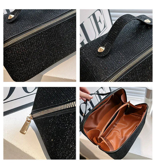 Silver Elegant Glitter Cosmetic Bag with Zipper and Handle - Mekamart Australia