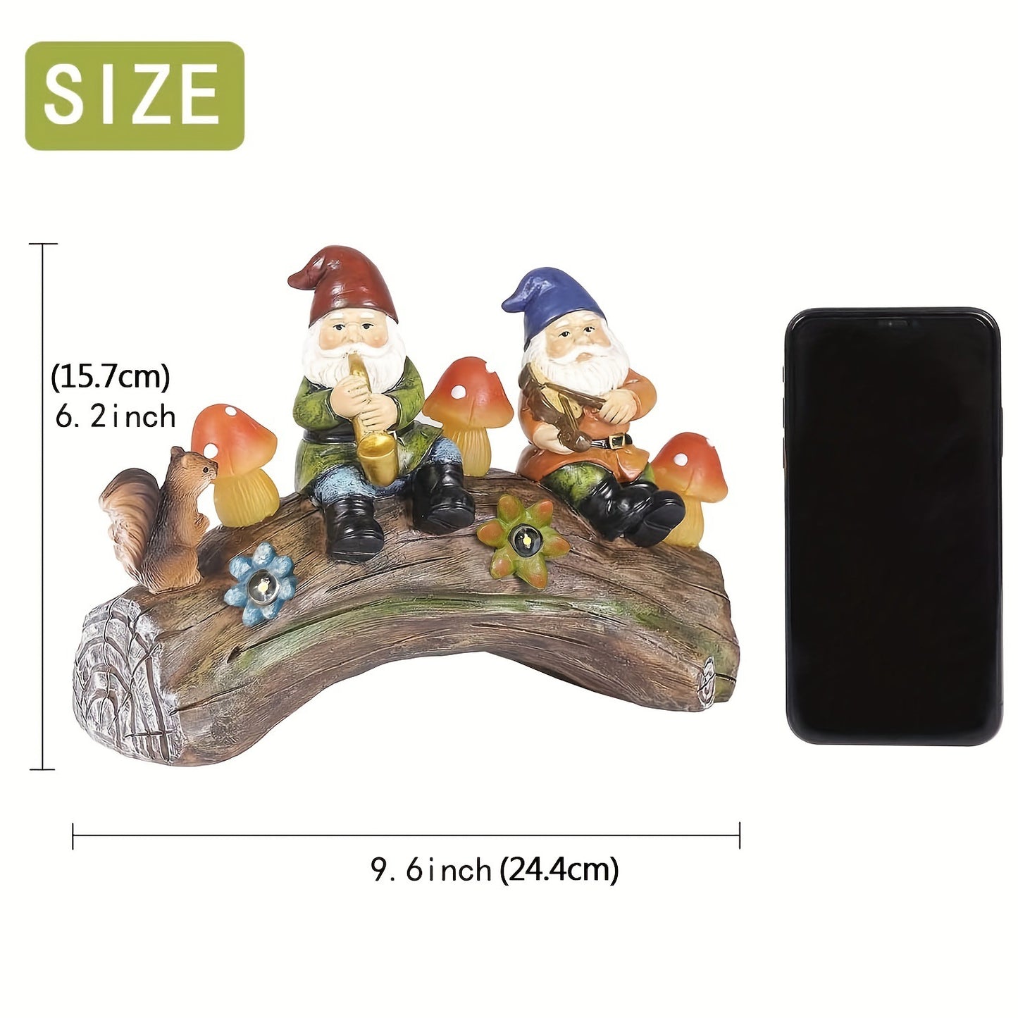 Solar-Powered Garden Gnome Statue - LED Lighted Outdoor Resin Decoration