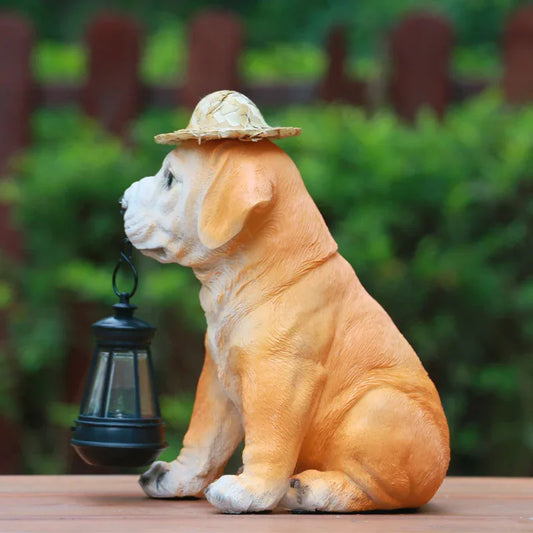 Solar-Powered Dog Statue with LED Lantern - Waterproof Outdoor Garden Light - Mekamart Australia