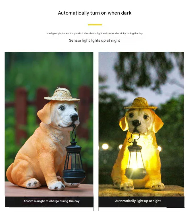 Solar-Powered Labrador Portable Light Statue with LED Lantern - Waterproof Outdoor Garden Light - Mekamart Australia