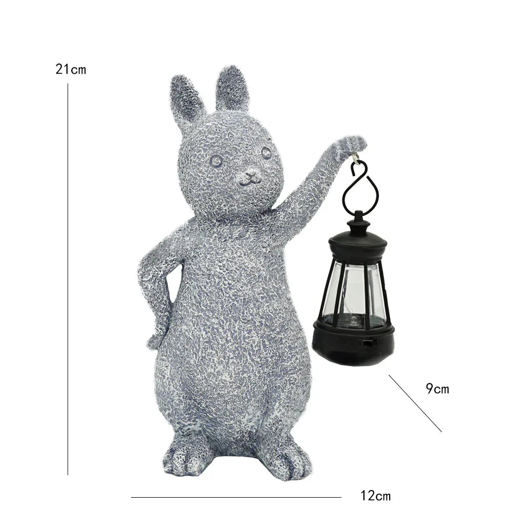 Solar-Powered Rabbit Statue with LED Lantern - Cute Garden & Lawn Decoration - Mekamart Australia