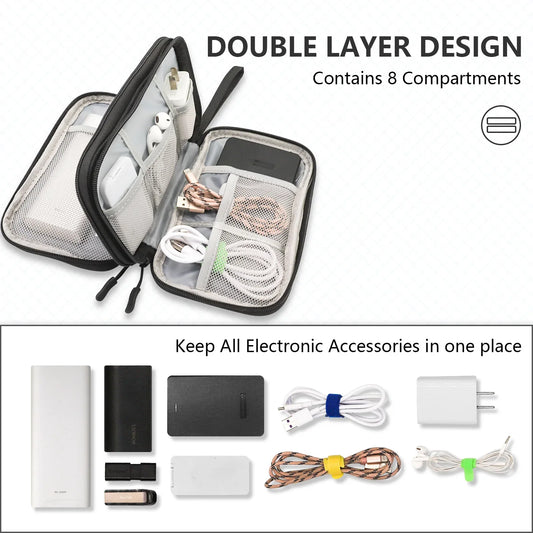 Black Portable Digital Organizer Bag – Multifunctional Storage for Power Banks, Cables, and Accessories(Photography Props Not Included) - Mekamart Australia