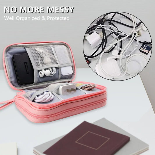 Pink Portable Digital Organizer Bag - Multifunctional Storage for Power Banks, Cables, and Accessories(Photography Props Not Included) - Mekamart Australia