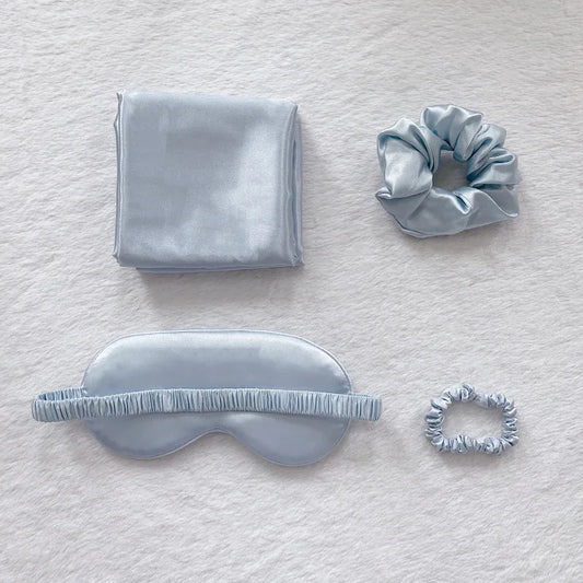 Purple Luxury Faux Silk Sleep Gift Set - 4-Piece Eye Mask, Pillowcase & Scrunchies for Relaxation & Comfort - Mekamart Australia