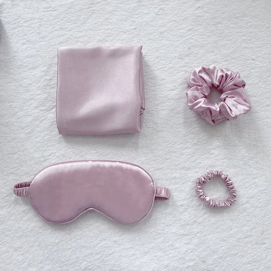 Green Luxury Faux Silk Sleep Gift Set - 4-Piece Eye Mask, Pillowcase & Scrunchies for Relaxation & Comfort - Mekamart Australia