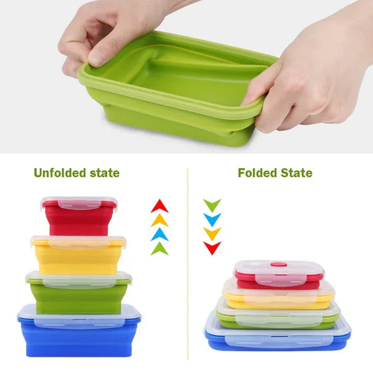 3-piece Set (Red + Yellow +Green) Collapsible Silicone Food Storage Containers Set - 350ML, 500ML, 800ML | BPA-Free, Microwave, Dishwasher & Freezer Safe | Foldable & Portable Bento Boxes for Travel & Outdoor - Mekamart Australia