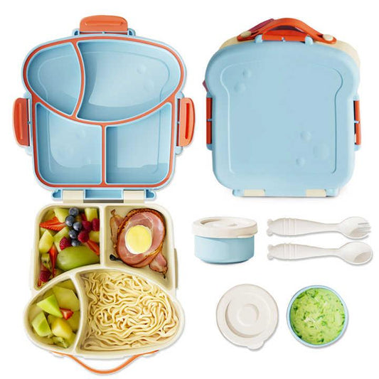 Yellow And Green Kids Bento Box with Dividers, Microwave Safe, Leak-Proof Lunch Box with Fork & Spoon - Eco-Friendly PP Plastic, Colorful, Leakproof Food Storage - Mekamart Australia