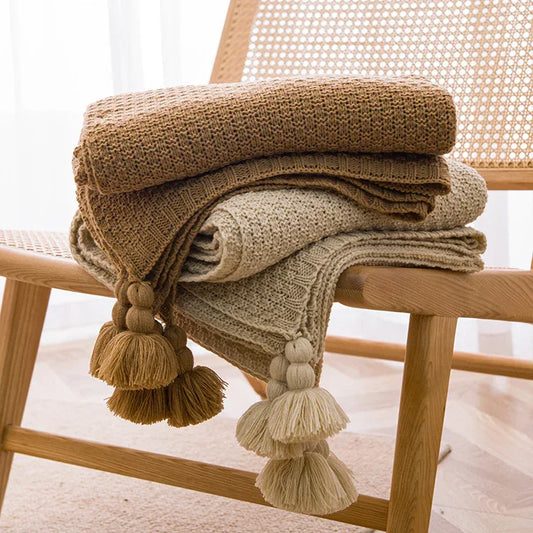 Turmeric 110cm x 150cm Soft Tassel Throw Blanket for Sofa or Bed, Cozy Casual Blanket for Office Nap, Minimalist Bed End Cover - Mekamart Australia