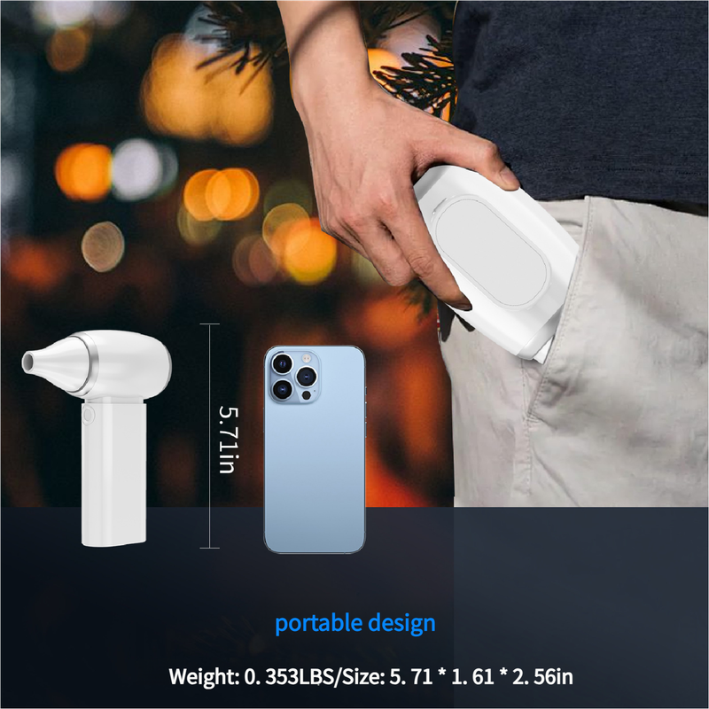 White Portable Turbo Handheld Blower Fan - 130000RPM High-Speed Mini Fan with 5000mAh Battery