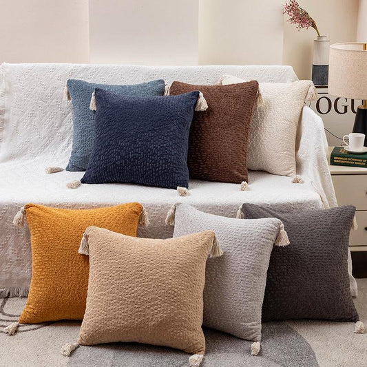 Yellow Pillow Covers - Tassel Accent Cushion Covers - 45x45cm (Set of 2) - Mekamart Australia