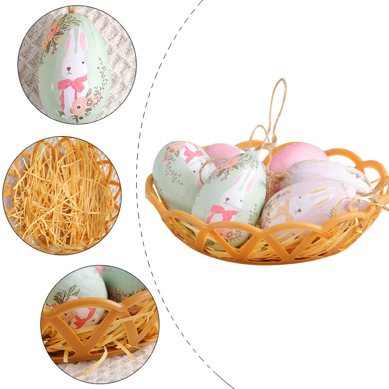 Butterfly Five Sets Of Six Each Easter Egg Hanging Ornament Set with Creative Woven Basket - Festive Decor for Home Scenes
