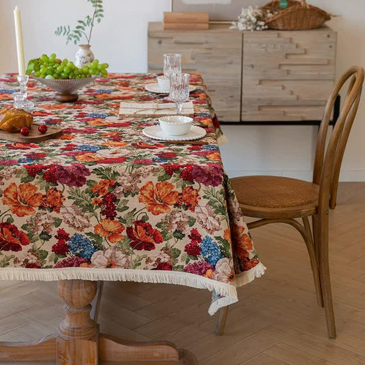 Floral Cotton Linen Tablecloth | Vintage Style Country Garden Design, 140*140cm - Mekamart Australia