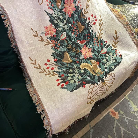 Off white Christmas Tree Throw Blanket | Festive Sofa Cover for Holiday Decor, 110x160cm - Mekamart Australia