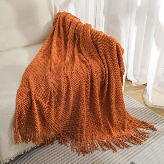 Orange Premium Woven Knitted Throw Blanket with Tassels | Soft, Cozy Sofa & Bed Blanket, Perfect for Office or Afternoon Naps 130x220cm - Mekamart Australia