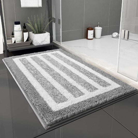 Gray Stripes Absorbent Striped Bathroom Rug - Non-Slip Bath Mat for Bathroom, Toilet & Shower Room Entrance 50x80cm - Mekamart Australia