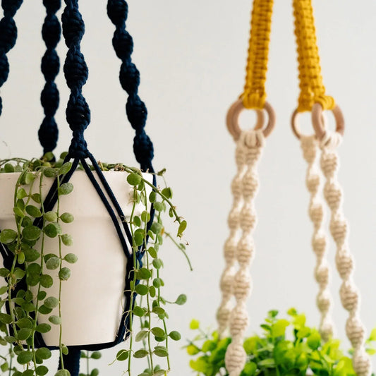 3 pcs Handwoven Plant Hanger-Cotton Rope Hanging Planter with Wooden Rings - Mekamart Australia