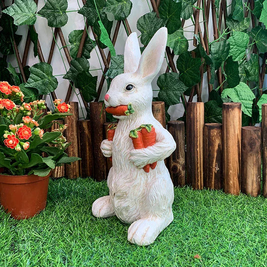 White Easter Rabbit with Carrot Resin Decoration - Adorable 15cm Festive Gift for Kids' Rooms - Mekamart Australia