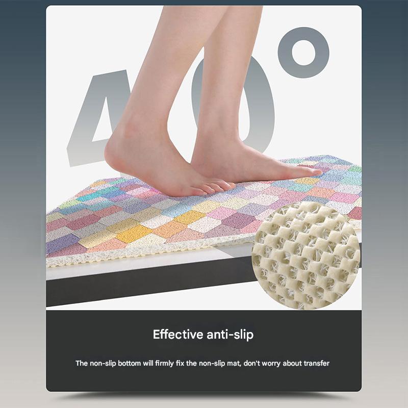 Colorful Wavy Lines Pattern PVC Non-Slip Bath Mat 50x80cm - Shower Drain Hole Design, Soft & Quick-Dry Bathroom Rug