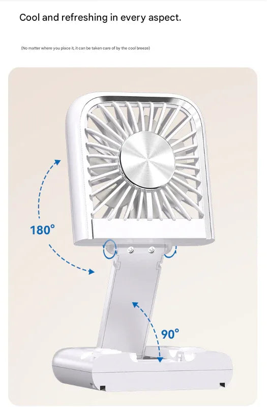 White Portable Cooling Fan with Neck Lanyard & Phone Stand - USB Rechargeable - Mekamart Australia