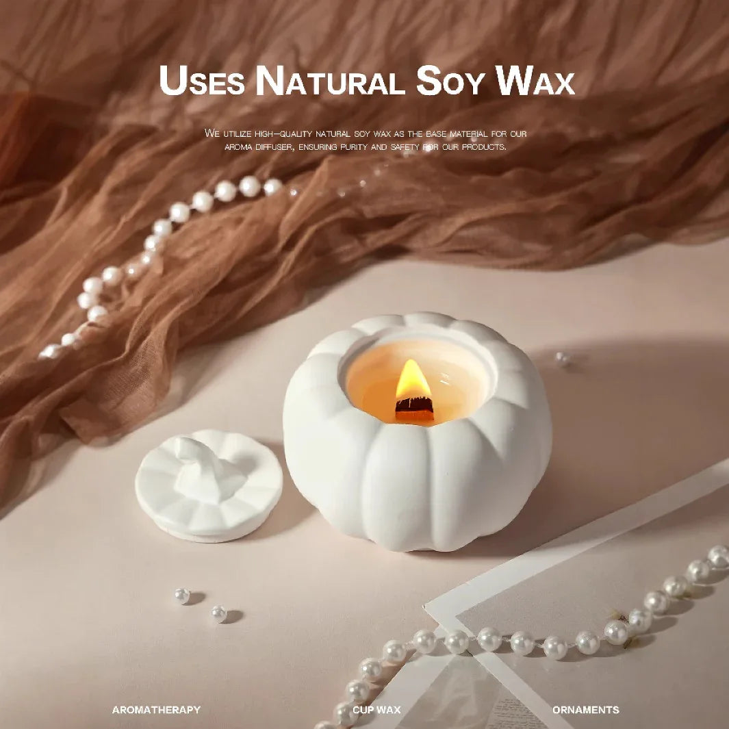 (English Pear Freesia)Ceramic Pumpkin Candle with Lid - Home Decor and Gift Ideas - Mekamart Australia