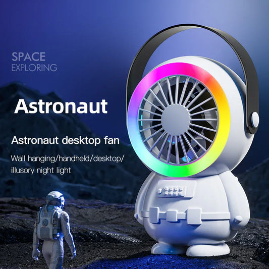 Green Astronaut Portable Fan - USB Rechargeable Desk Fan with RGB Night Light - Mekamart Australia