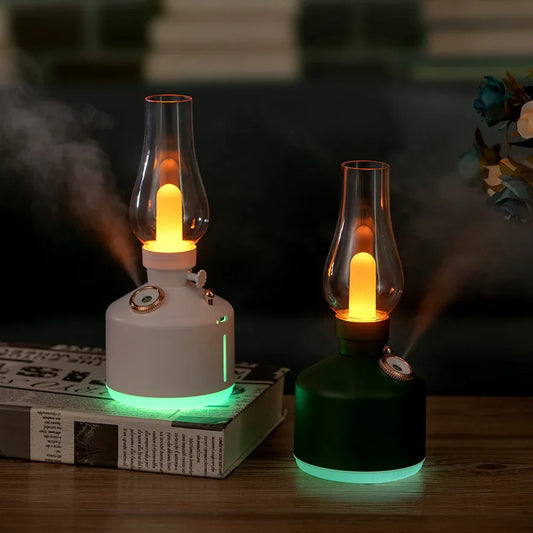 Black Retro Kerosene Lamp Humidifier - Rechargeable Cool Mist Maker with Dimmable Light - Mekamart Australia