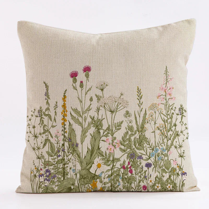 Style 1 Wildflower Linen Pillow Cover - Botanical Print Cushion Case (One pair:45x45cm) - Mekamart Australia