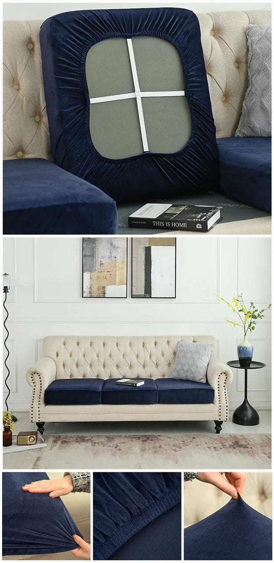 2 Pcs Navy Blue Elegant Polyester Sofa Cover - Full Protection Against Cat Scratches & Wear - Mekamart Australia