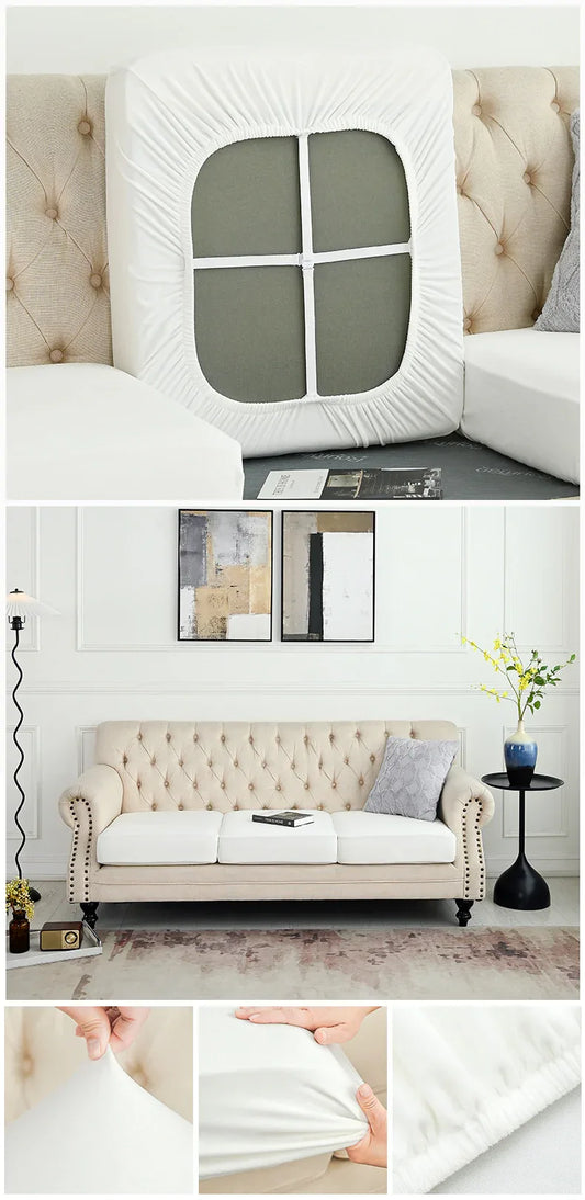 2 Pcs White Elegant Polyester Sofa Cover - Full Protection Against Cat Scratches & Wear - Mekamart Australia