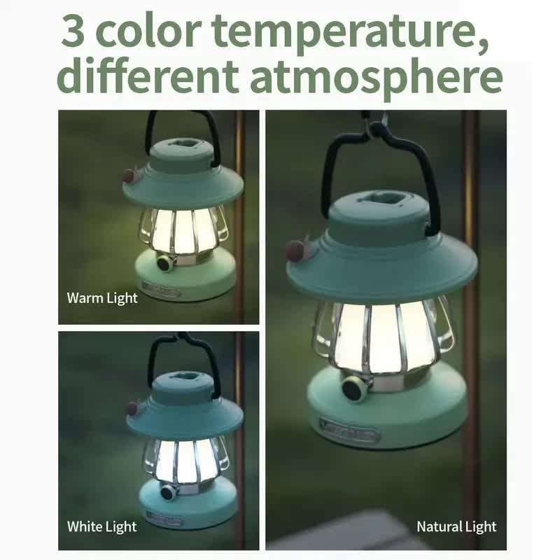 Green Retro Snail Night Light - Portable Rechargeable Camping Lantern with Hook, 3-Color Dimming