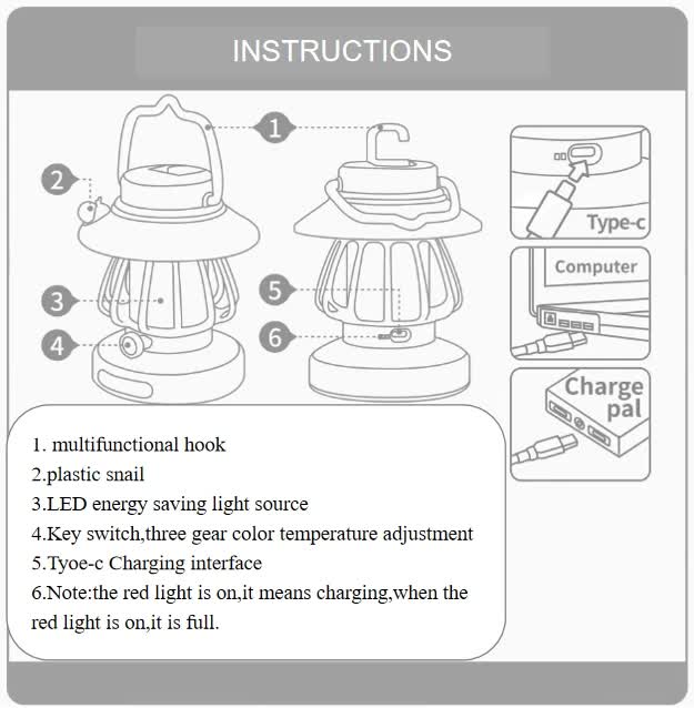 Purple Retro Snail Night Light - Portable Rechargeable Camping Lantern with Hook, 3-Color Dimming