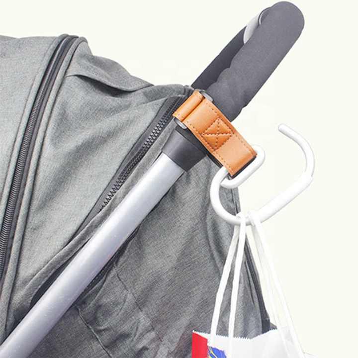 White Stroller Hooks 4-Pack - Leather and Alloy Pram Hooks with Velcro for Mom Bags and Accessories - Mekamart Australia
