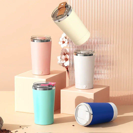 Dark Blue 316 Stainless Steel Rechargeable Electric Self-Stirring Mug - 420ml Automatic Mixing Cup with Magnetic Rotor - Mekamart Australia