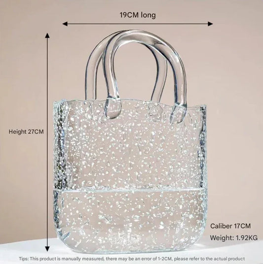 Large Tote Bubble Bag Luminous INS-Style Glass Vase Modern Minimalist Hydroponic Flower Holder Creative Desktop Decorative Floral Arrangement - Mekamart Australia