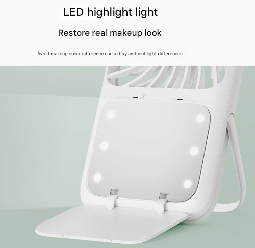 Green Portable Handheld Fan with Makeup Mirror - USB Rechargeable 3-Speed Mini Fan for Summer Cooling