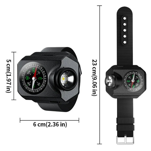 XPG Wrist Light for Outdoor Camping - Rechargeable LED Running Light with Compass and Watch for Survival and Adventure - Mekamart Australia