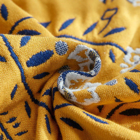 Single Blue Floral Pillow Towel Premium Cotton Gauze Pillow Towel Pair - Simple Nordic Style (52x75cm)