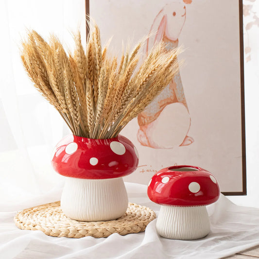 Big Size Red Whimsical Ceramic Mushroom Vase - Decorative Floral & Hydroponic Planter - Mekamart Australia