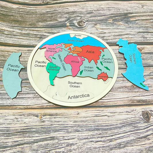 Wooden Seven Continents Puzzle - Colorful World Map Jigsaw for Early Geography Learning - Mekamart Australia