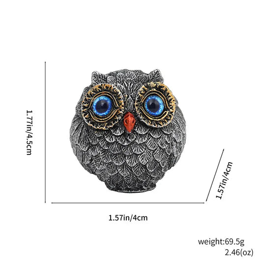 3Pcs Blue Small Decorative Resin Owl Figurine - Textured Statue with Blue Eyes - Mekamart Australia