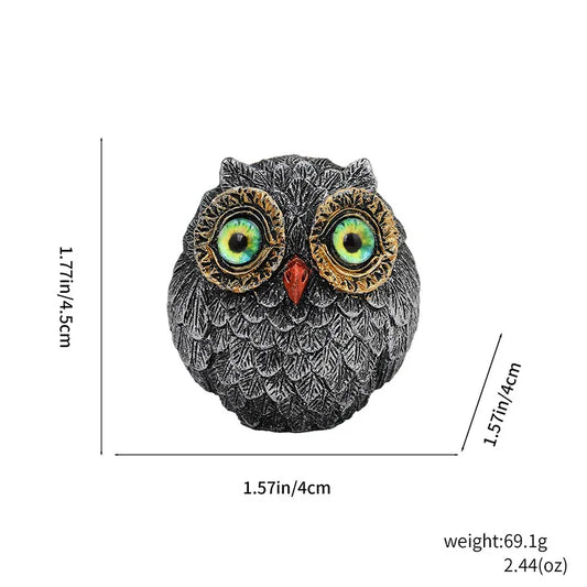 3Pcs Green Small Decorative Resin Owl Figurine - Textured Statue with Blue Eyes - Mekamart Australia