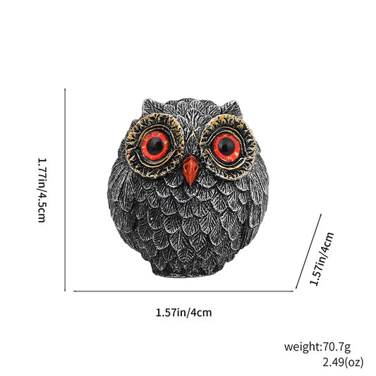 3Pcs Red Small Decorative Resin Owl Figurine - Textured Statue with Blue Eyes - Mekamart Australia