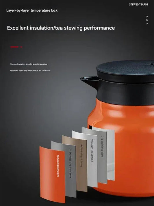 Orange 316 Stainless Steel Stewing Tea Kettle with Wooden Handle - Insulated Tea and Coffee Kettle with Infuser for Home and Office - Mekamart Australia