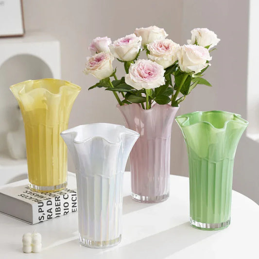 Nordic-Style Glass Vase - Elegant Fluted Flower Vase for Home Decor(Transparent) - Mekamart Australia
