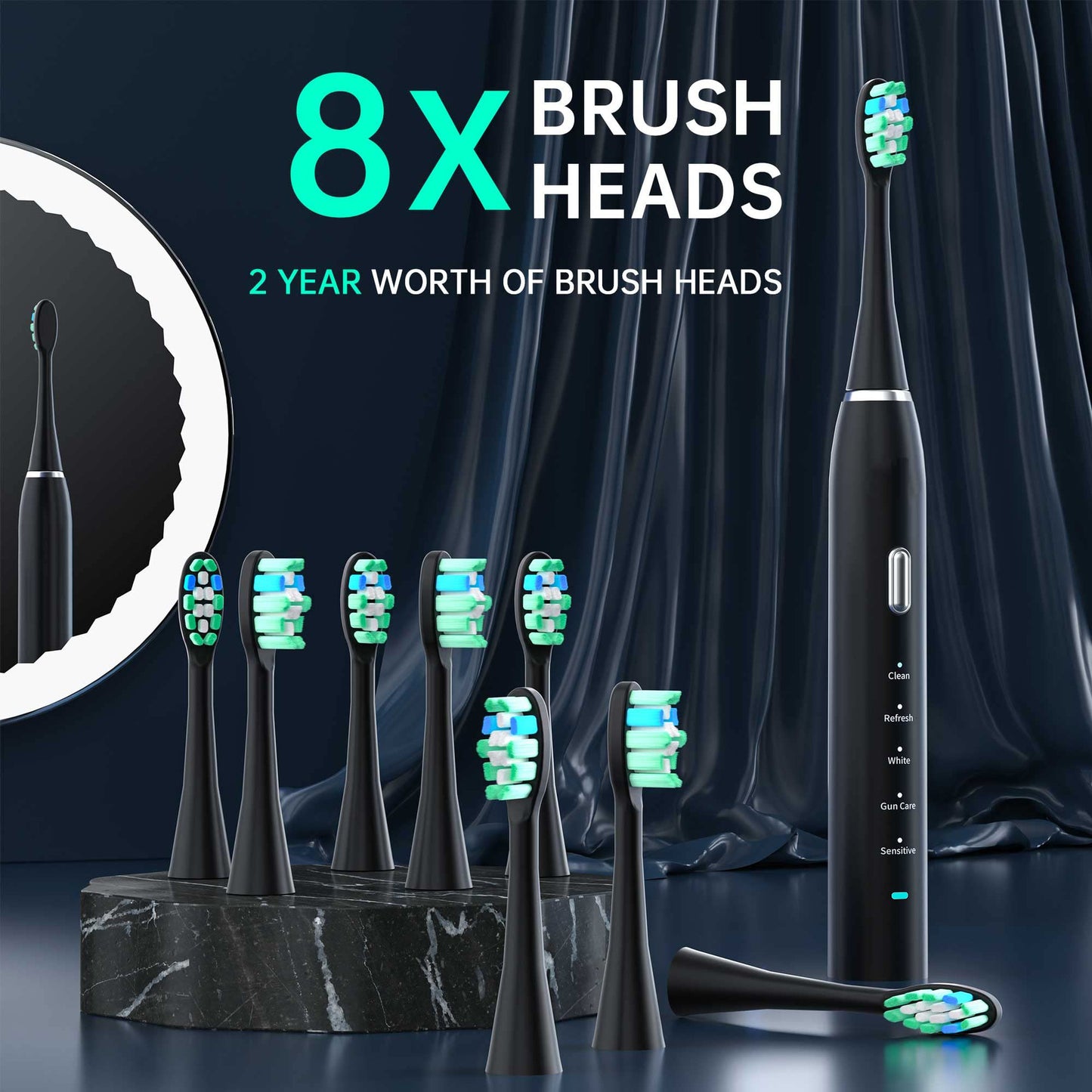 Advanced Electric Toothbrush with 5 Modes and 8 Brush Heads(Black)