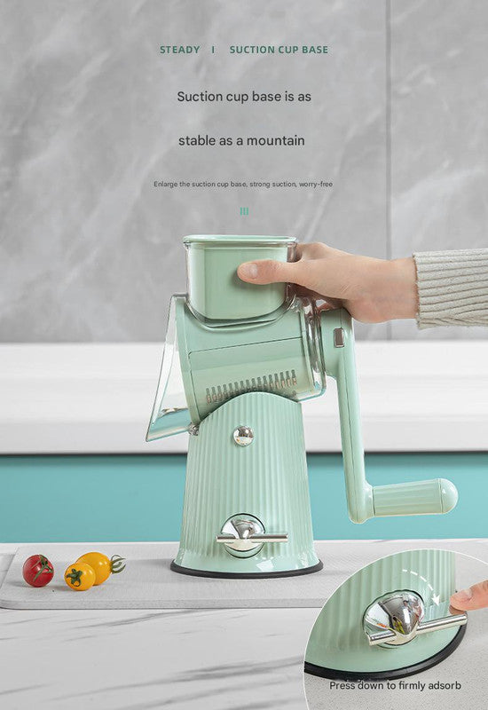 Multi-Function Rotary Vegetable Slicer & Grater - 5 Blade Types (10 Pcs Total) with Storage Box-green