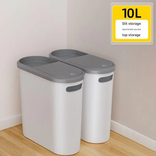 Slim Press-Top Trash Can with Top Storage Compartment - Narrow Design for Bathroom & Small Spaces(White cover + ash bucket) - Mekamart Australia