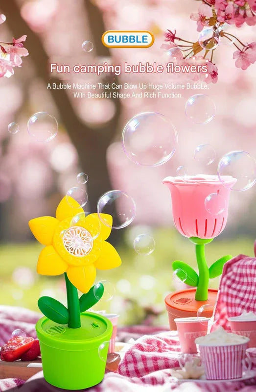 Electric Flower Bubble Machine with Music - Rechargeable, 10-Hole Output(yellow) - Mekamart Australia