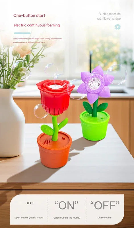 Electric Flower Bubble Machine with Music - Rechargeable, 10-Hole Output(Pink) - Mekamart Australia